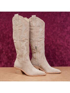 Dolce Vita Women Samsin Festival Western Cowboy Beige Suede Tall Boots sz 5